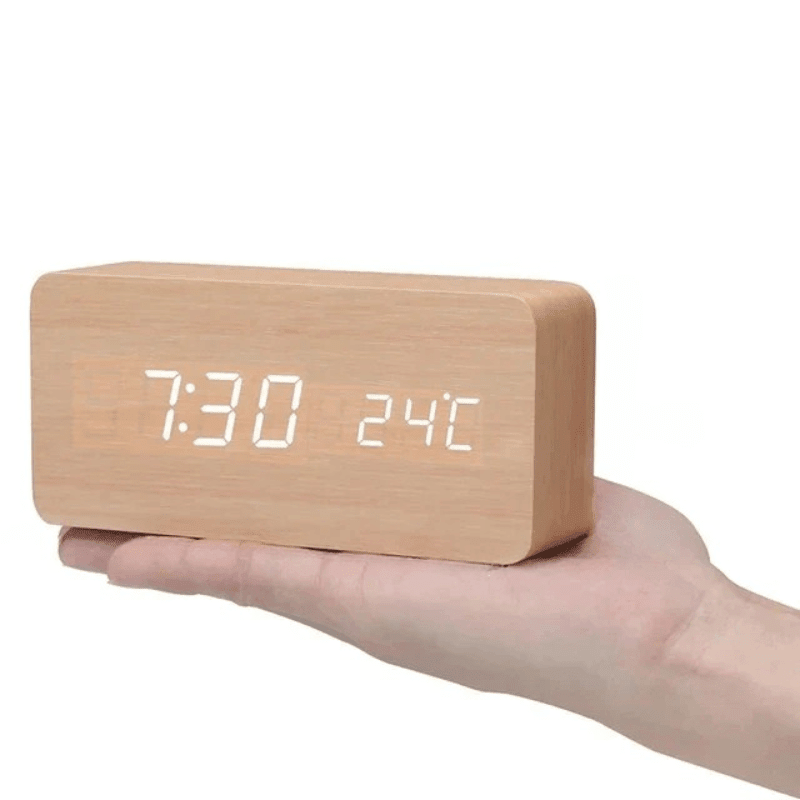 WOODHOUR – LED Wooden Clock with Voice Control for Modern Smart Living