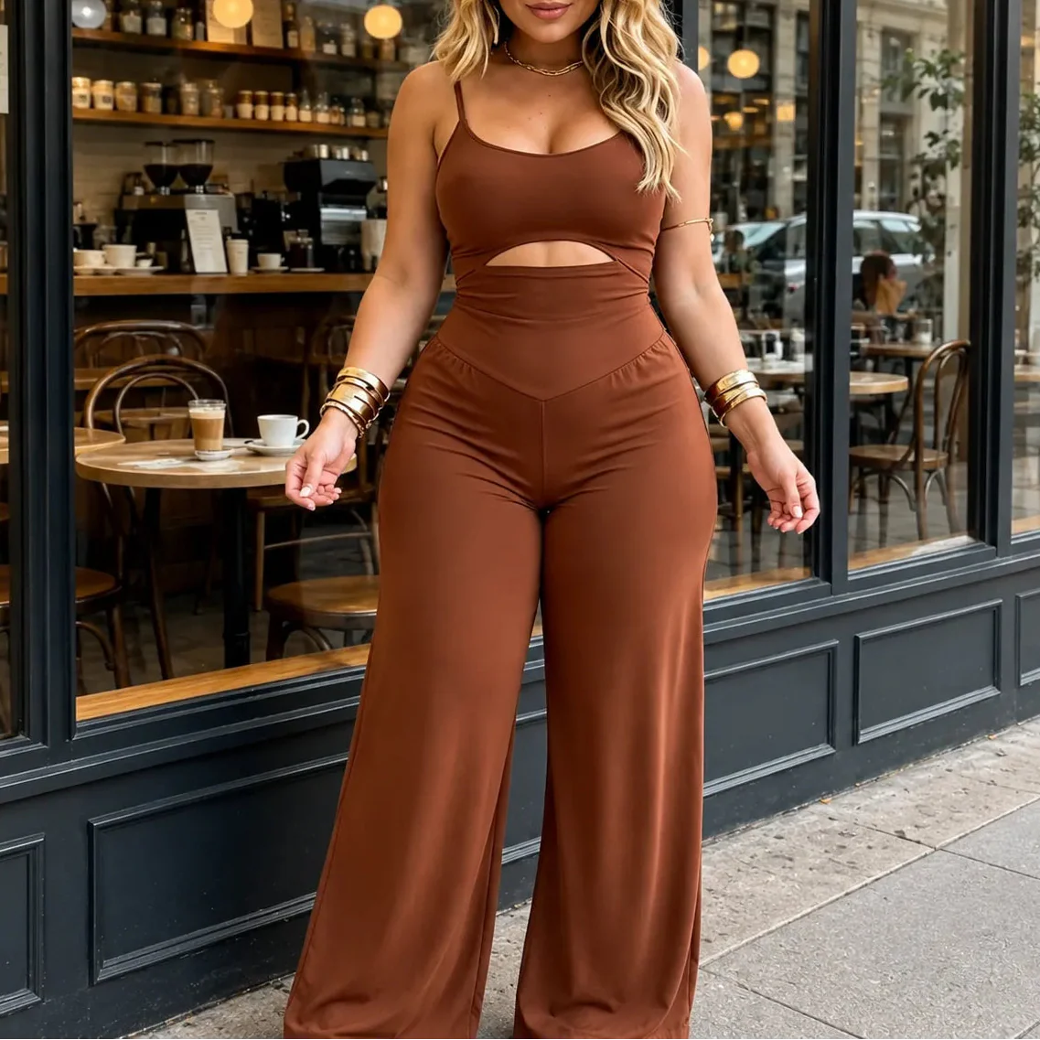LUNAVERA – Cutout Wide-Leg Jumpsuit for Effortless Elegant Style