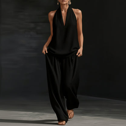Linen V-Neck Sleeveless Wide-Leg Set