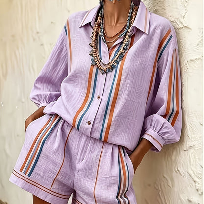 Striped Vacation Shirt and Shorts Two-Piece Set