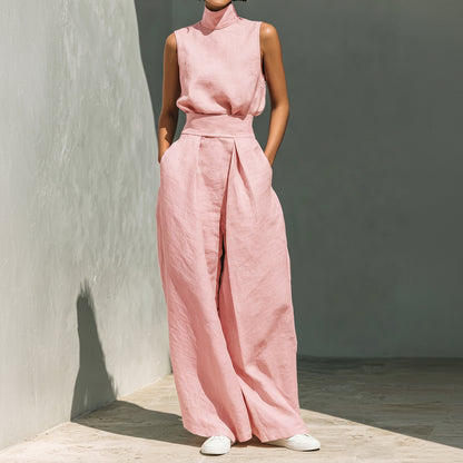 Minimalist Sleeveless Wide-Leg Linen Set