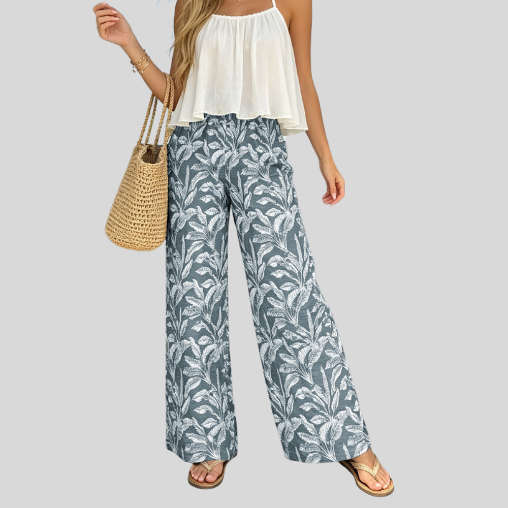 Tropical Print Wide Pants
