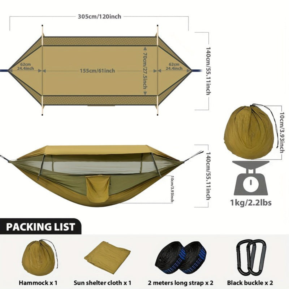 SKYREST – Camping Hammock with Mosquito Net and Sun Shelter