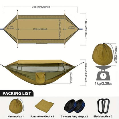 SKYREST – Camping Hammock with Mosquito Net and Sun Shelter