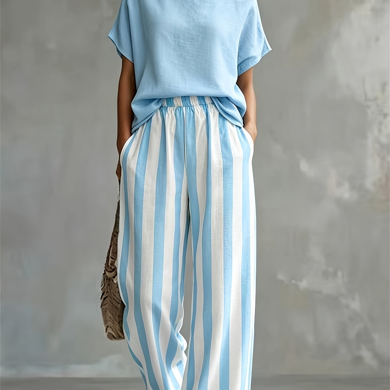 Linen-Look Casual Short Sleeve Set