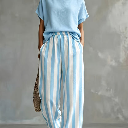 Linen-Look Casual Short Sleeve Set