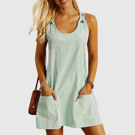 Striped Pocket Sleeveless Mini Dress