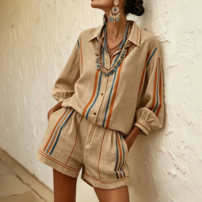 Striped Vacation Shirt and Shorts Two-Piece Set