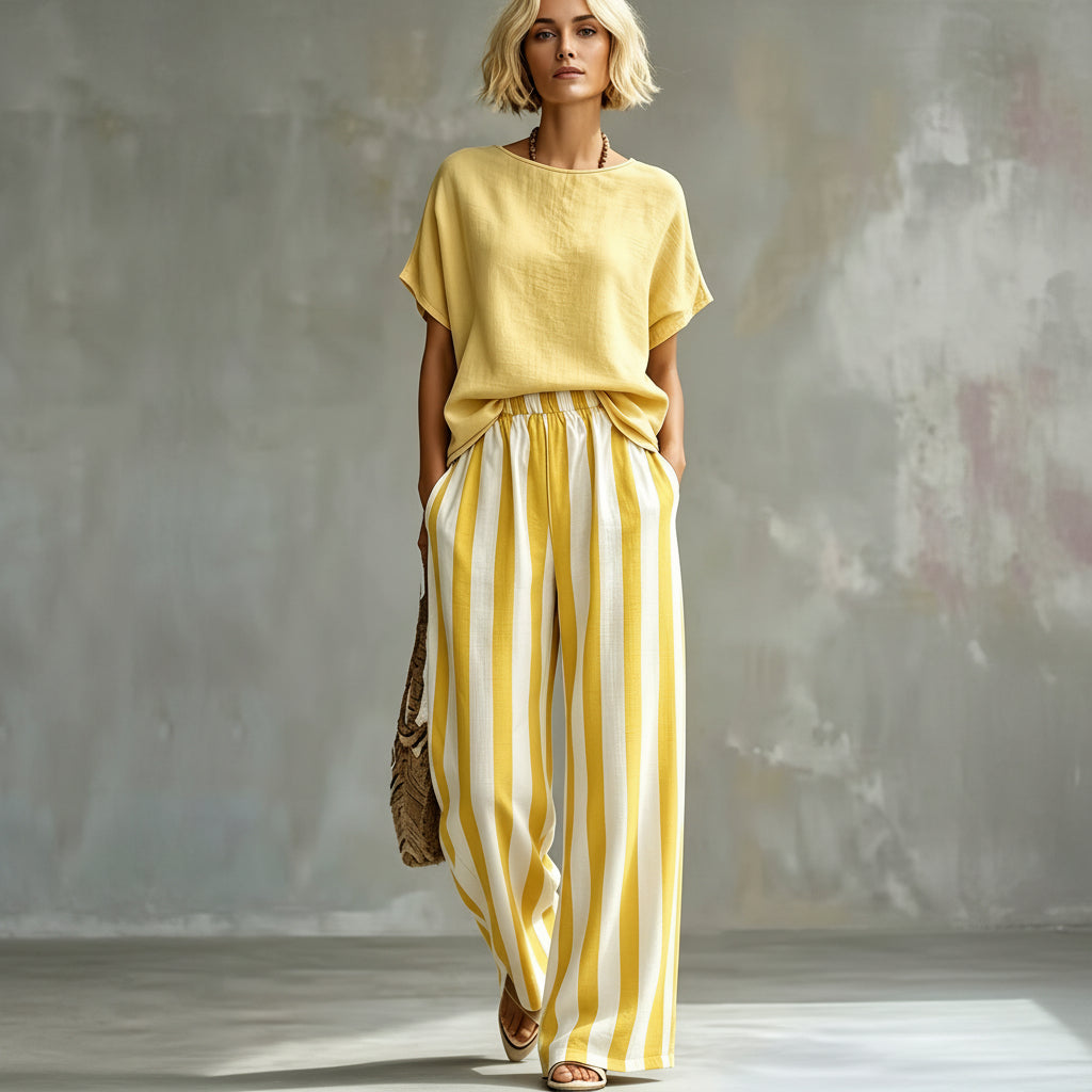 Linen-Look Casual Short Sleeve Set