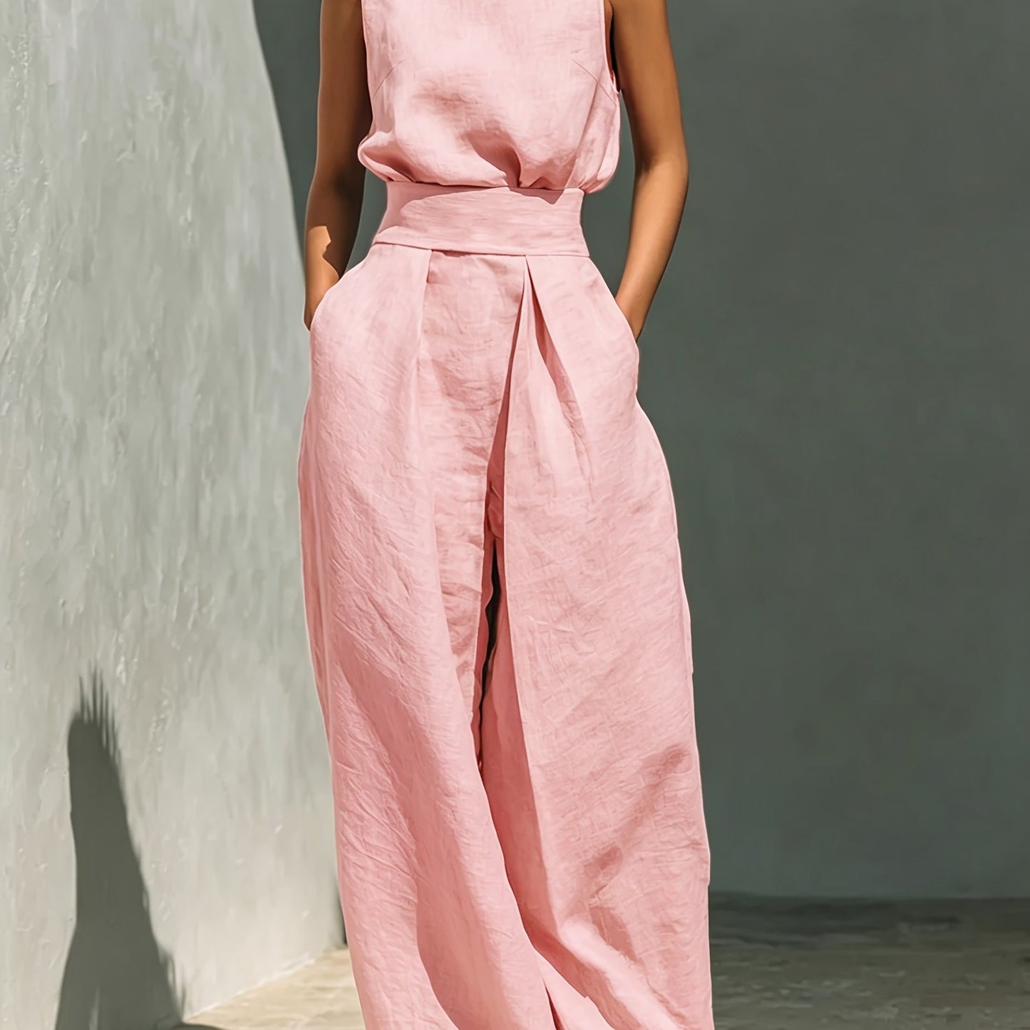 Minimalist Sleeveless Wide-Leg Linen Set