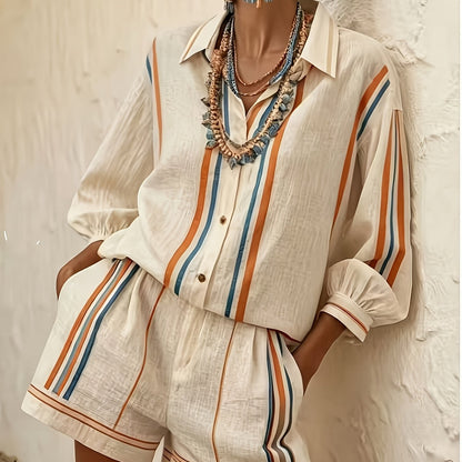 Striped Vacation Shirt and Shorts Two-Piece Set