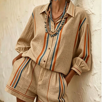 Striped Vacation Shirt and Shorts Two-Piece Set