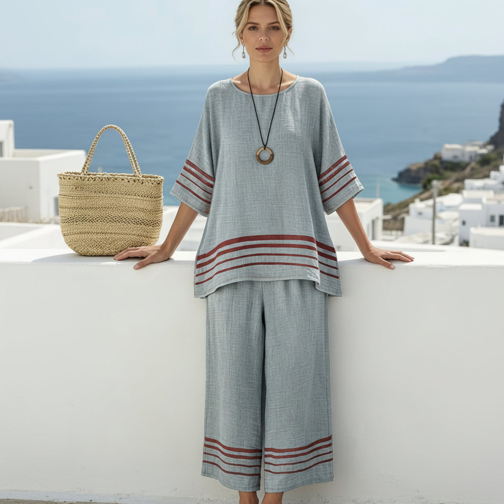 Solid Color Side Stripe Pants Set