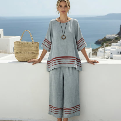 Solid Color Side Stripe Pants Set