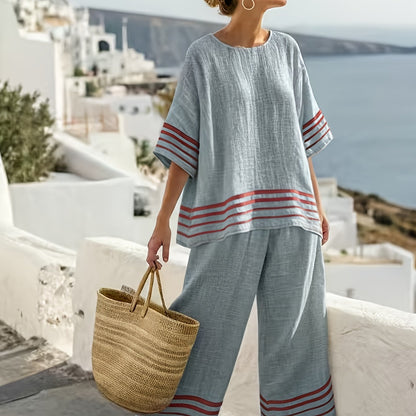 Solid Color Side Stripe Pants Set