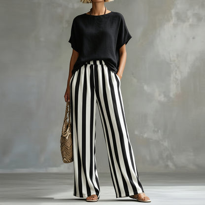 Linen-Look Casual Short Sleeve Set