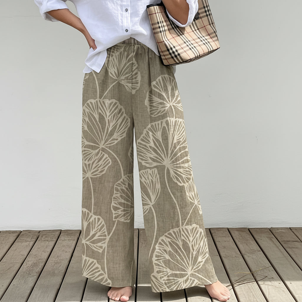 Ginkgo Leaf Wide-Leg Casual Pants