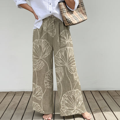 Ginkgo Leaf Wide-Leg Casual Pants