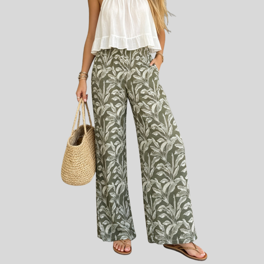 Tropical Print Wide Pants