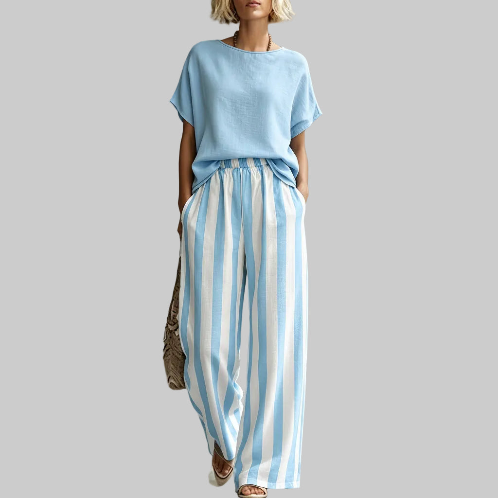 Linen-Look Casual Short Sleeve Set