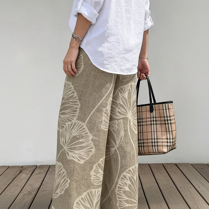 Ginkgo Leaf Wide-Leg Casual Pants