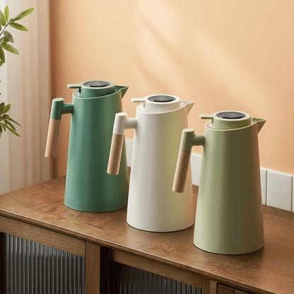 PURETHERMO – Double-Wall Thermal Carafe with Temperature Display and Wooden Handle