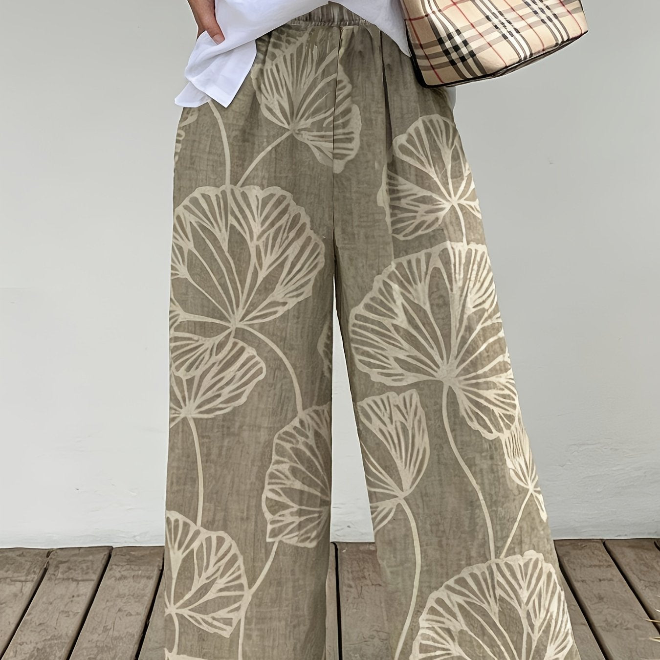 Ginkgo Leaf Wide-Leg Casual Pants