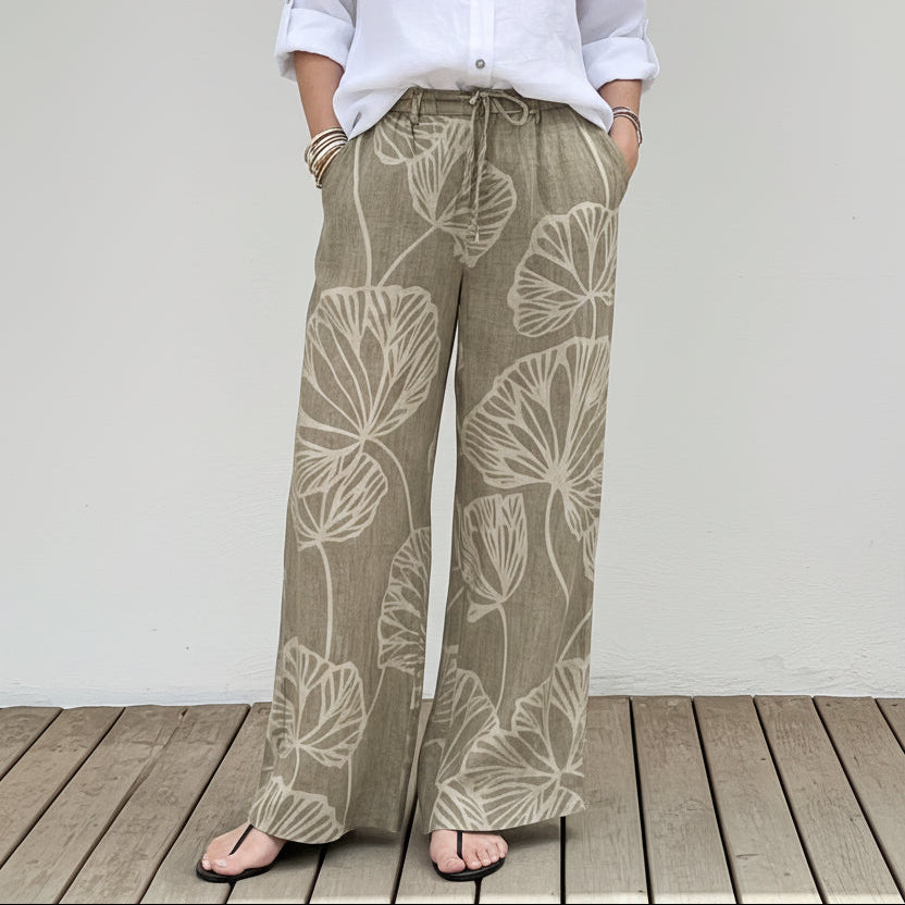 Ginkgo Leaf Wide-Leg Casual Pants