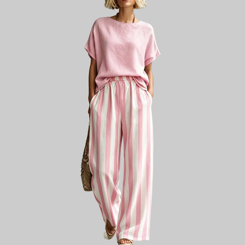 Linen-Look Casual Short Sleeve Set