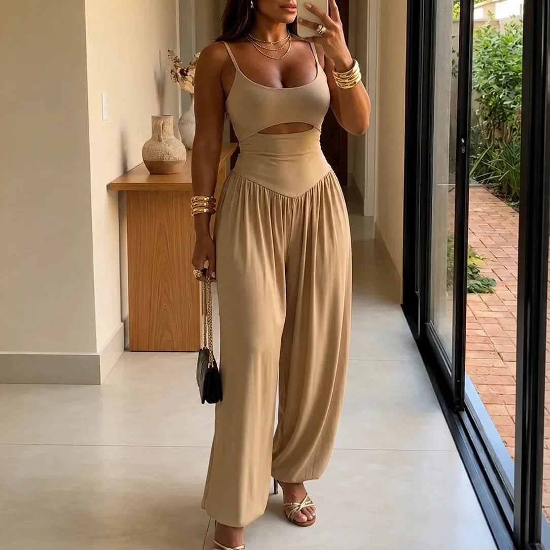 LUNAVERA – Cutout Wide-Leg Jumpsuit for Effortless Elegant Style