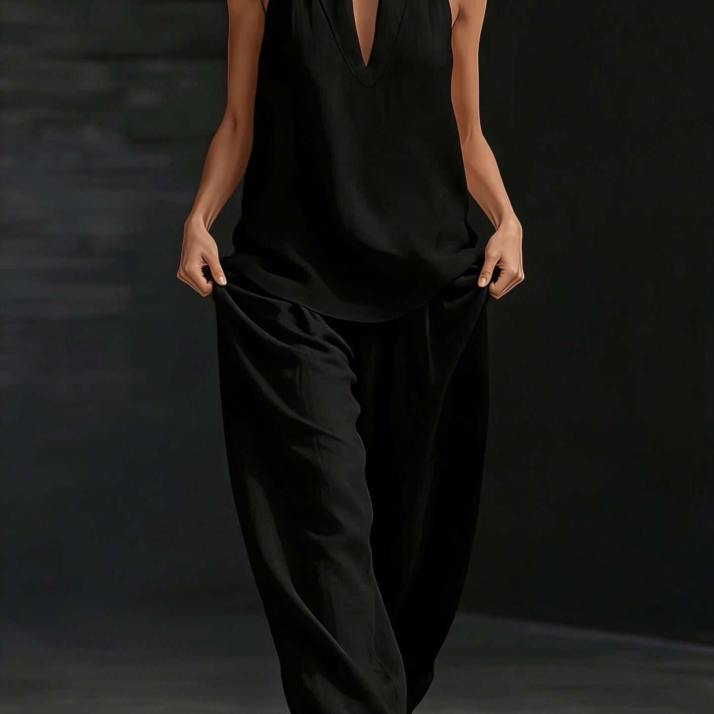 Linen V-Neck Sleeveless Wide-Leg Set