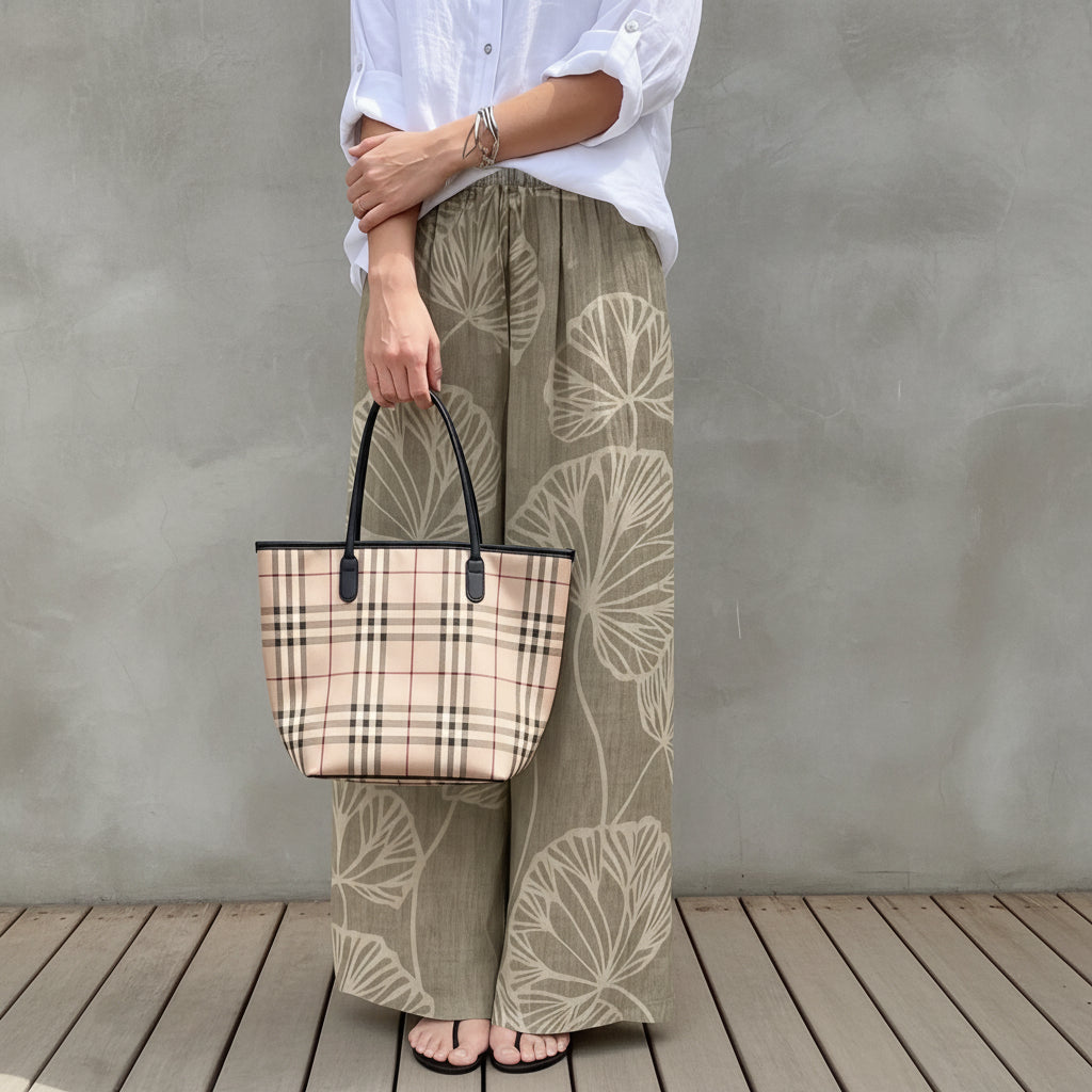 Ginkgo Leaf Wide-Leg Casual Pants