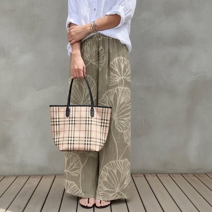 Ginkgo Leaf Wide-Leg Casual Pants