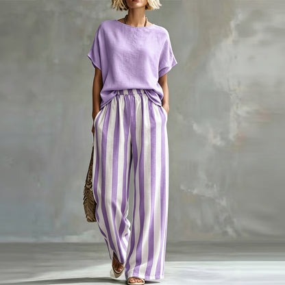 Linen-Look Casual Short Sleeve Set