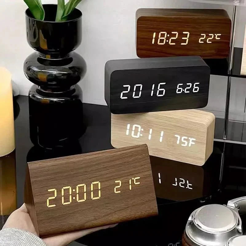 WOODTICK – Digital LED Alarm Clock with Natural Wood Design