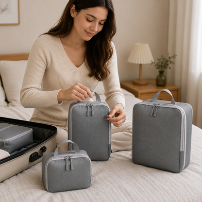 PACKCUBE – 4 Piece Compression Packing Cube Set for Organized Travel
