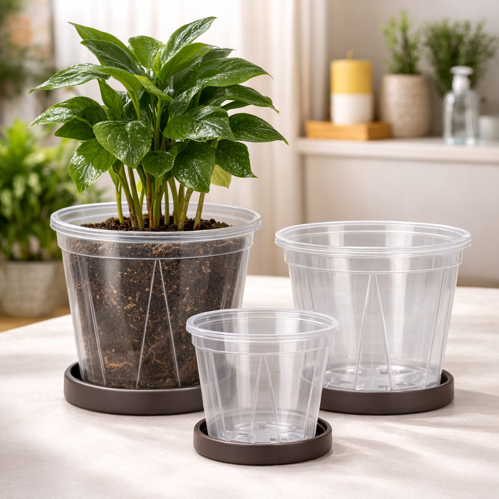 ClearSprout - Transparent Plant Pots with Drainage for Healthy Growth & Root Monitoring 1