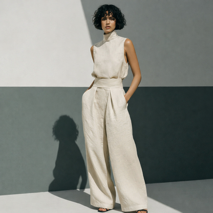 Minimalist Sleeveless Wide-Leg Linen Set