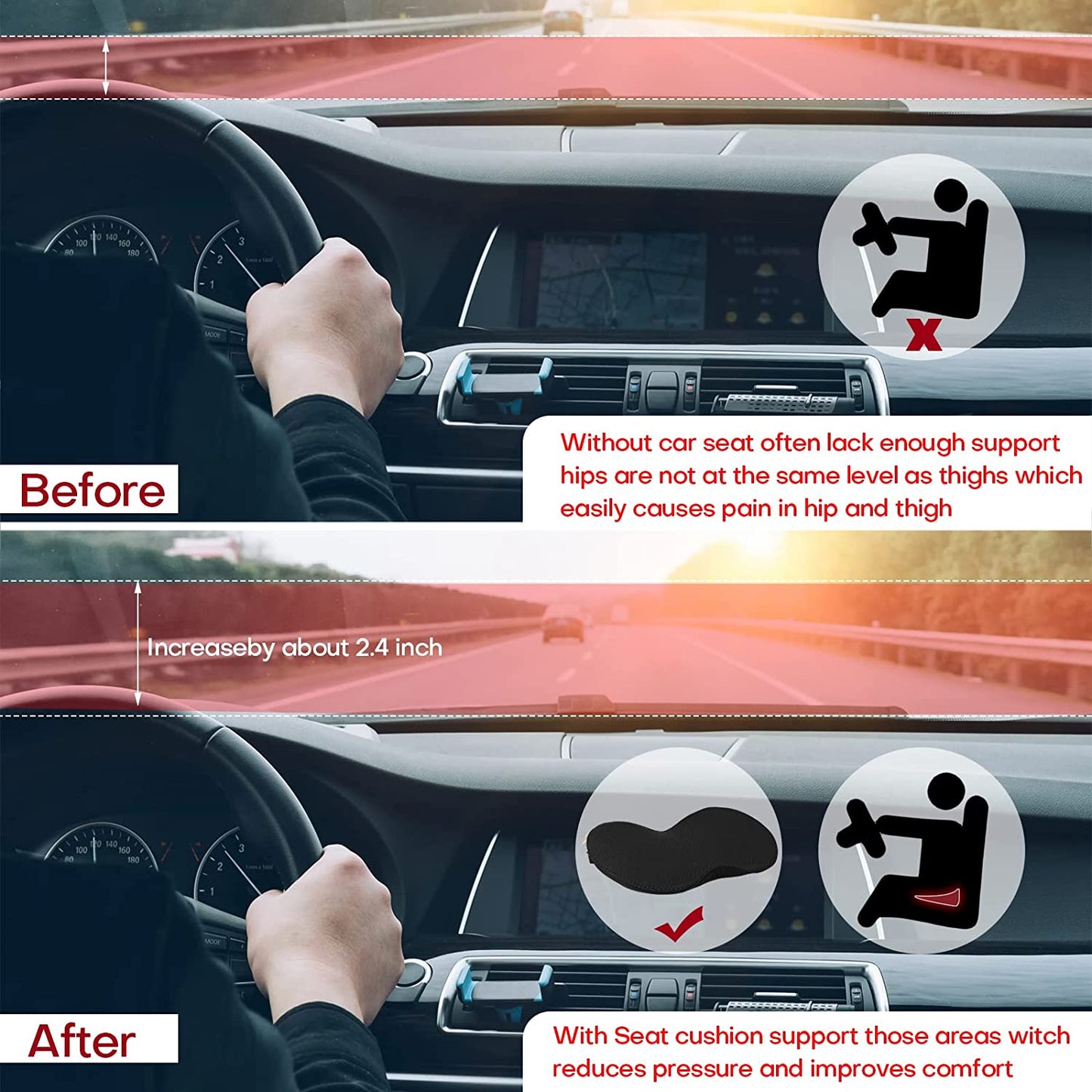 DRIVERLIFT - Ergonomic Car Seat Cushion for Height Boost & Comfort 7