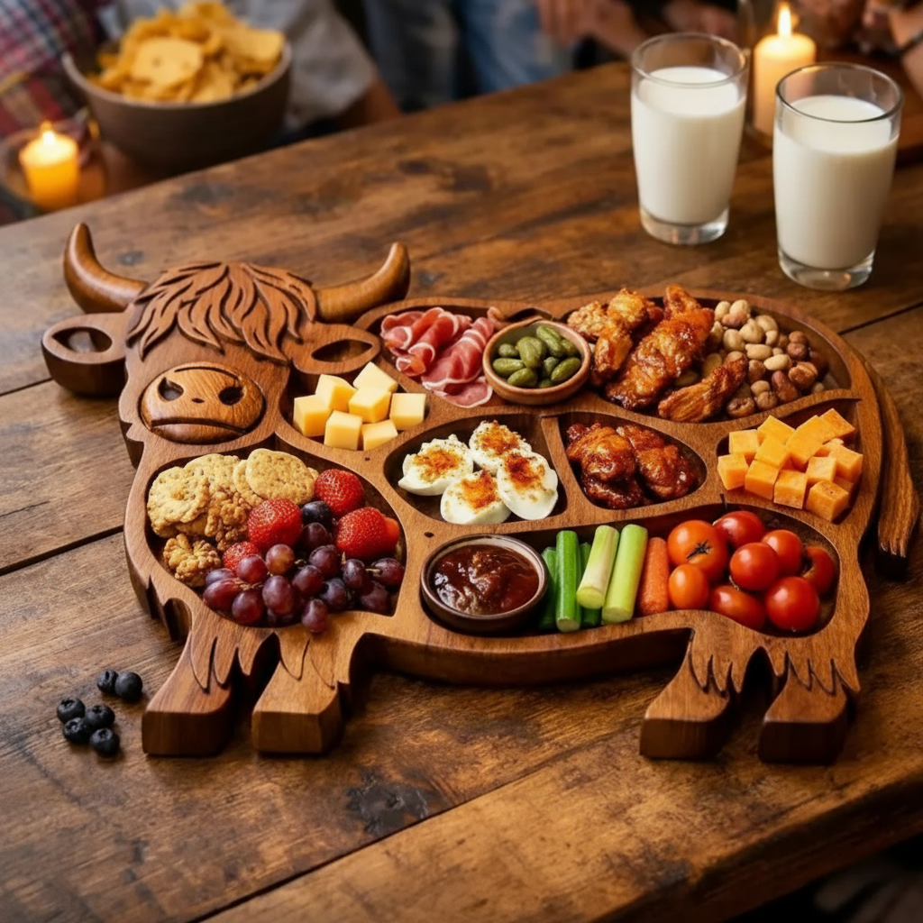 Farmhouse Feast - Handcrafted Cow-Shaped Wooden Charcuterie Board 2