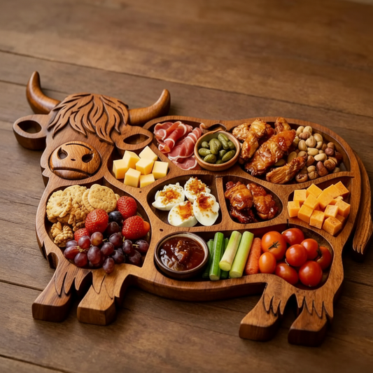 RUSTIC HERD – Handcrafted Cow Wooden Charcuterie Board for Cheese and Meats