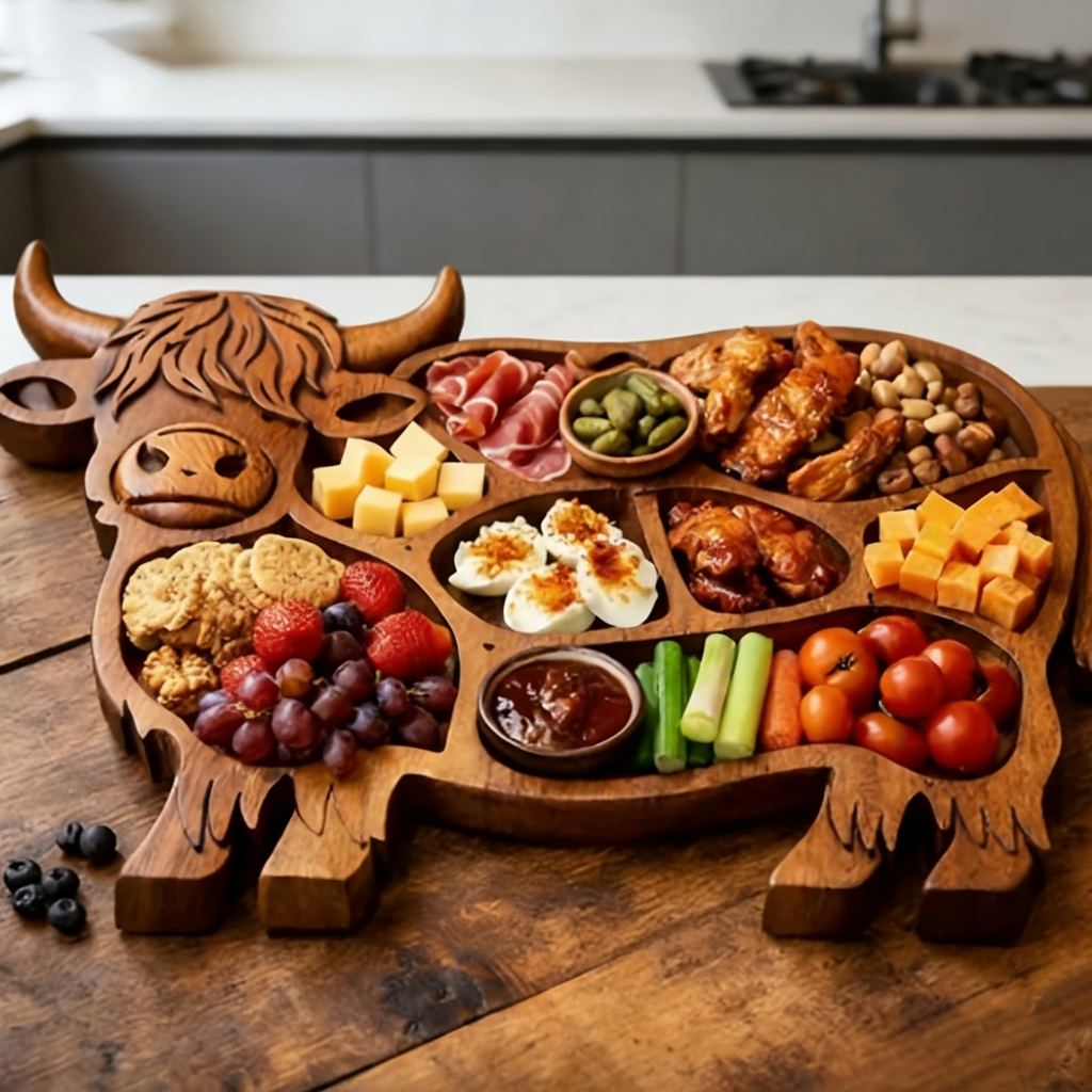 RUSTIC HERD – Handcrafted Cow Wooden Charcuterie Board for Cheese and Meats