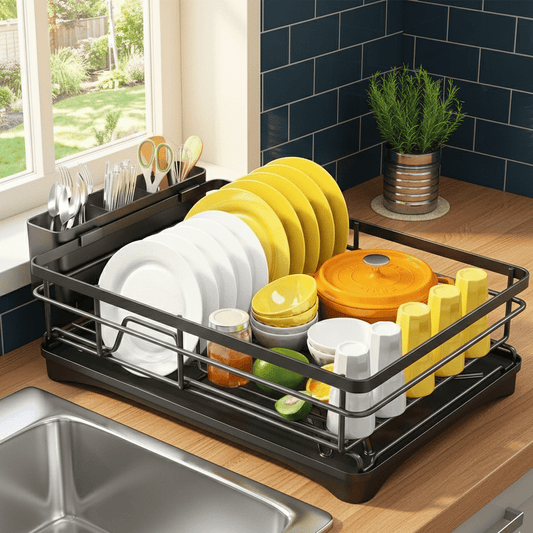 KITCHENDRY - Large Dish Drying Rack with Integrated Drip Tray for Efficient Kitchen Organization 1