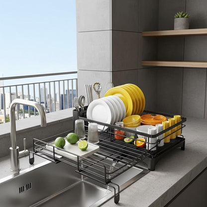 KITCHENDRY - Large Dish Drying Rack with Integrated Drip Tray for Efficient Kitchen Organization 2