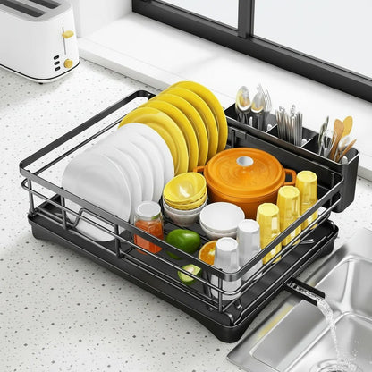 KITCHENDRY - Large Dish Drying Rack with Integrated Drip Tray for Efficient Kitchen Organization 5