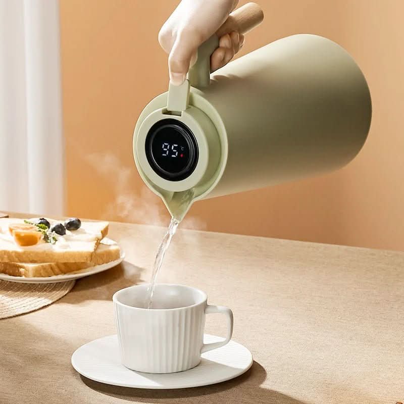PURETHERMO – Double-Wall Thermal Carafe with Temperature Display and Wooden Handle