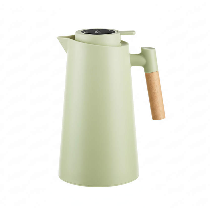 PURETHERMO – Double-Wall Thermal Carafe with Temperature Display and Wooden Handle