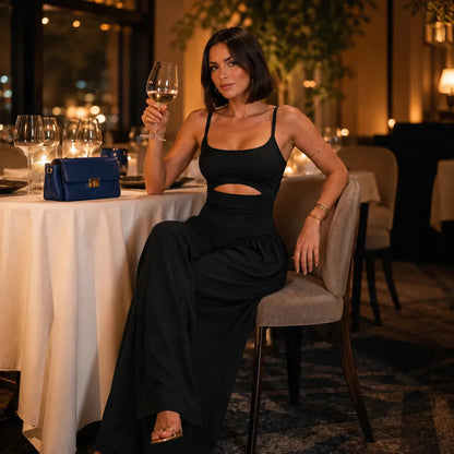 LUNAVERA – Cutout Wide-Leg Jumpsuit for Effortless Elegant Style