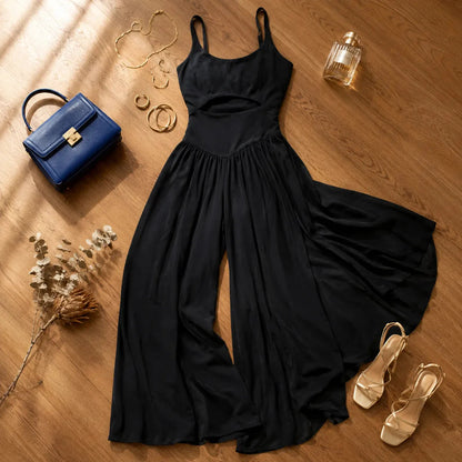 LUNAVERA – Cutout Wide-Leg Jumpsuit for Effortless Elegant Style