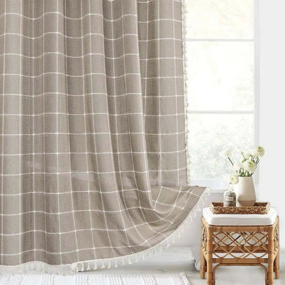 Linen Shower Curtain with Tassels - Waterproof 360° Coverage for Stylish Bathrooms 0